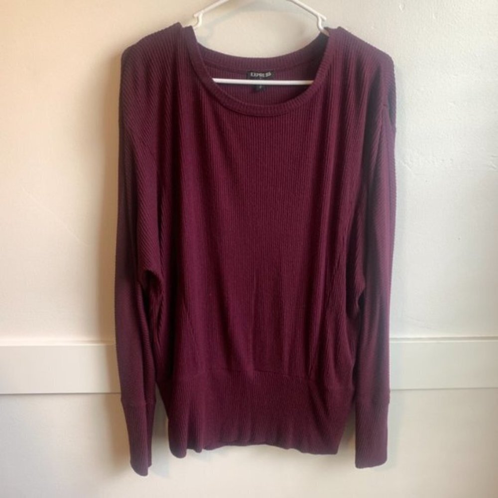 Express Maroon Ribbed Wide Neck Sweater